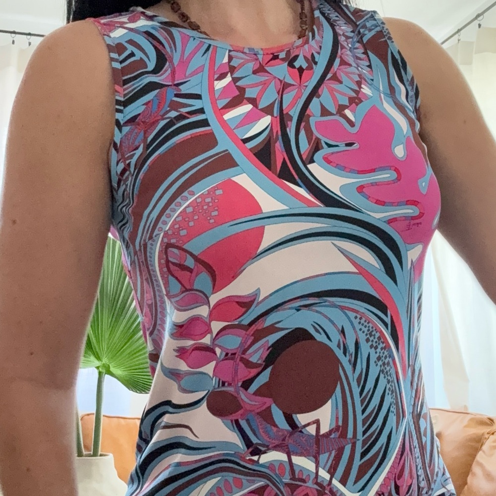 Emilio Pucci Pink & Blue Grasshopper Mini Dress - Picture 3 of 12